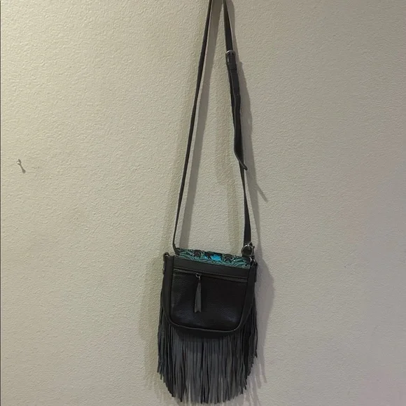 Montana West chocolate brown and Turquise Patterned Crossbody Bag - Picture 7 of 8